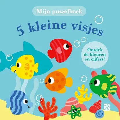 5 kleine visjes (kartonboek met puzzelstukken aan koord) Koopje